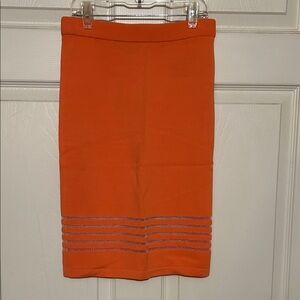 bebe Coral Knit Pencil Skirt with Metallic Stripe Detail
